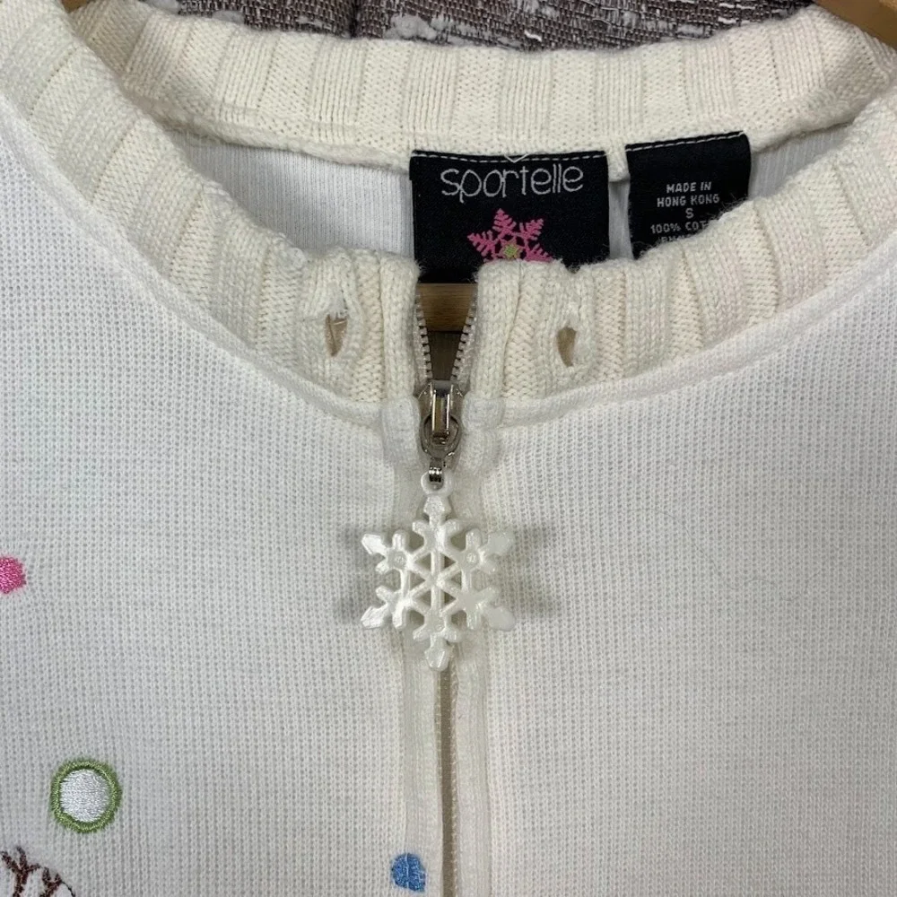 Vintage Sportelle Knit Full Zip Christmas Sweater Snowman Women's Small‎